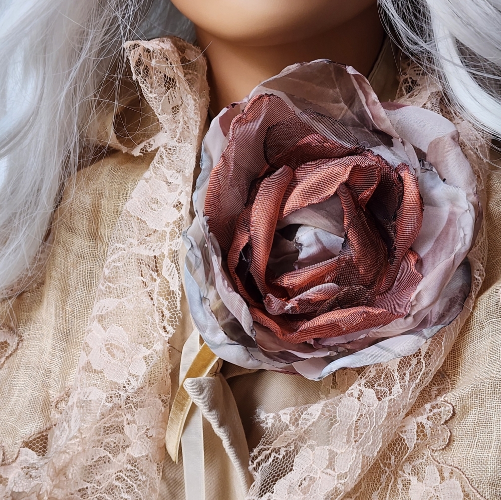 Accessories Upcycled Jabot Avangard Tie Vintage Rose Magnolia Peony Pin